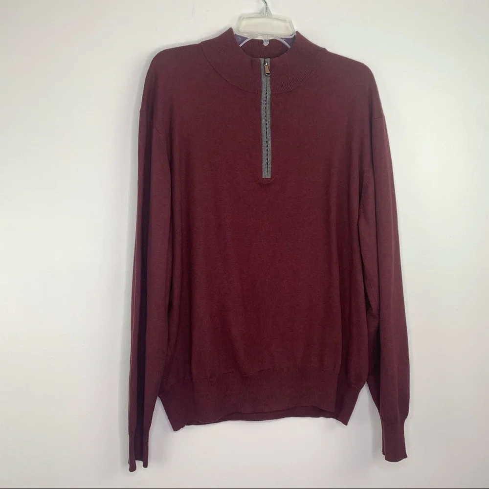 Orvis 1/4 zip maroon Sweater Cotton Silk size XL men’s pullover rib knit trim